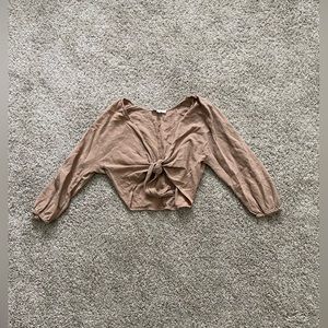 🤎 Linen Cropped Tie Front Blouse 🤎